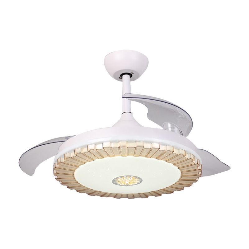 Wit ronde hangende ventilator licht Noordse stijl LED Acryl Semi Flush Chandelier met 3 heldere messen, 42 "W