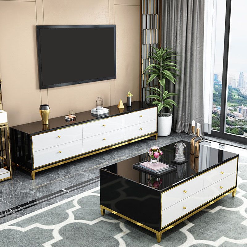 Luxurious Glass Top TV Stand Console 19.69" H TV Stand with Drawers