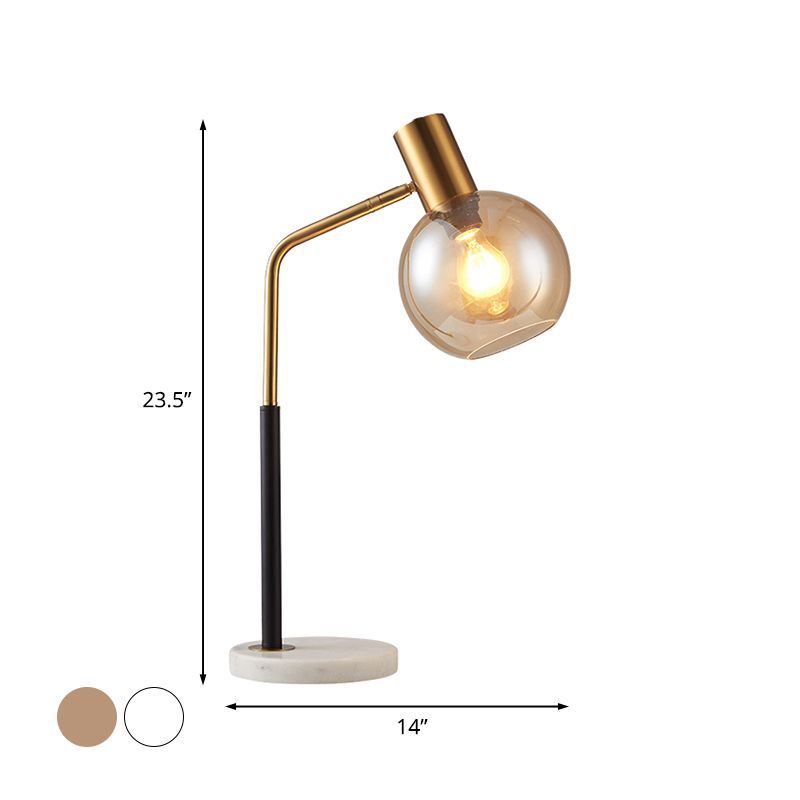 Globe Reading Book Light Post Modern White/Amber Glass 1-Head Black and Gold Table Lamp with Marble Base