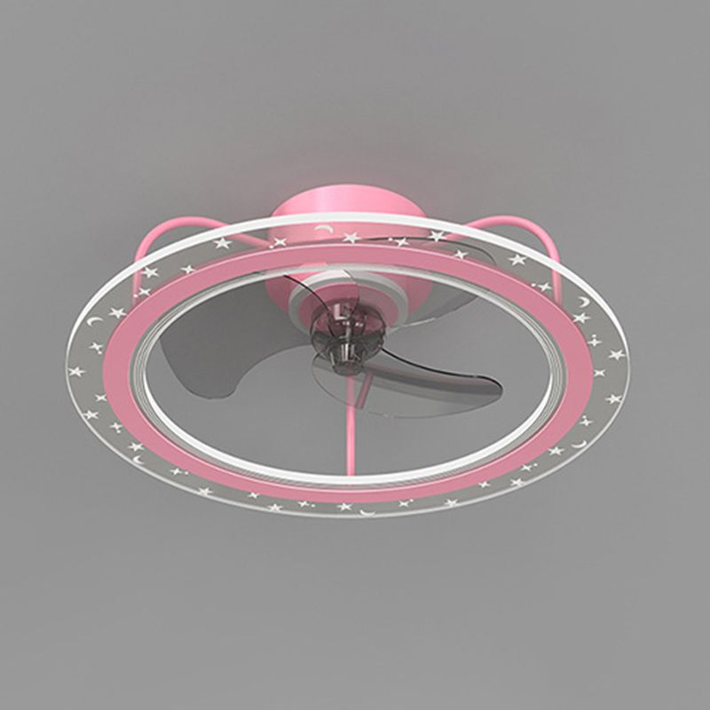 3-Blade LED Fan with Light Children Metal Pink/Blue Ceiling Fan for Foyer