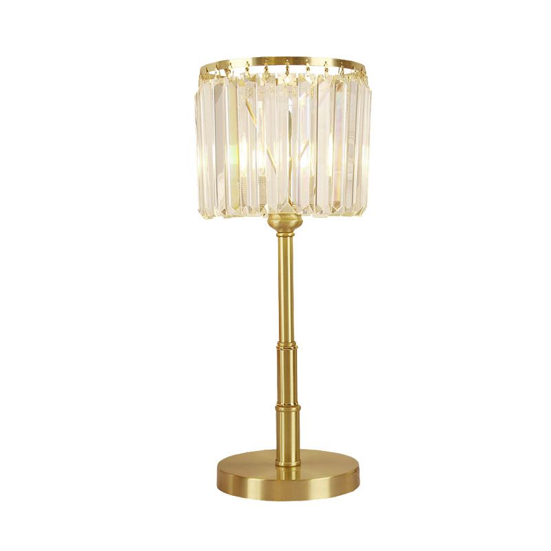 LED Faceted Clear Glass Nightstand Lamp Simple Brass Cylindrical Dining Room Table Light