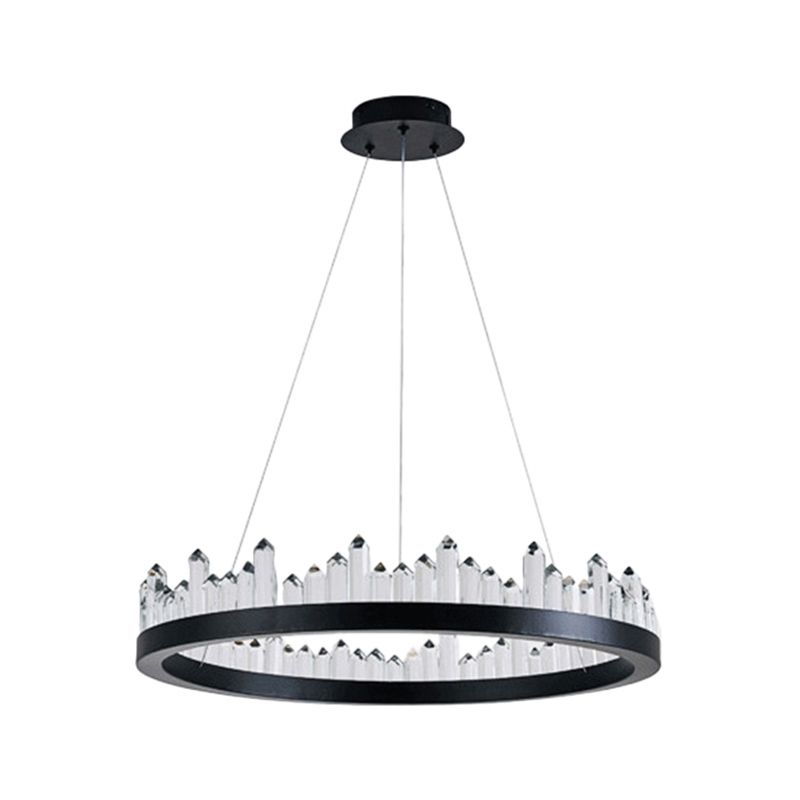 Postmoderne Simplicity Circular Plafond lustre Crystal Hanging Light avec cordon suspendu pour le salon