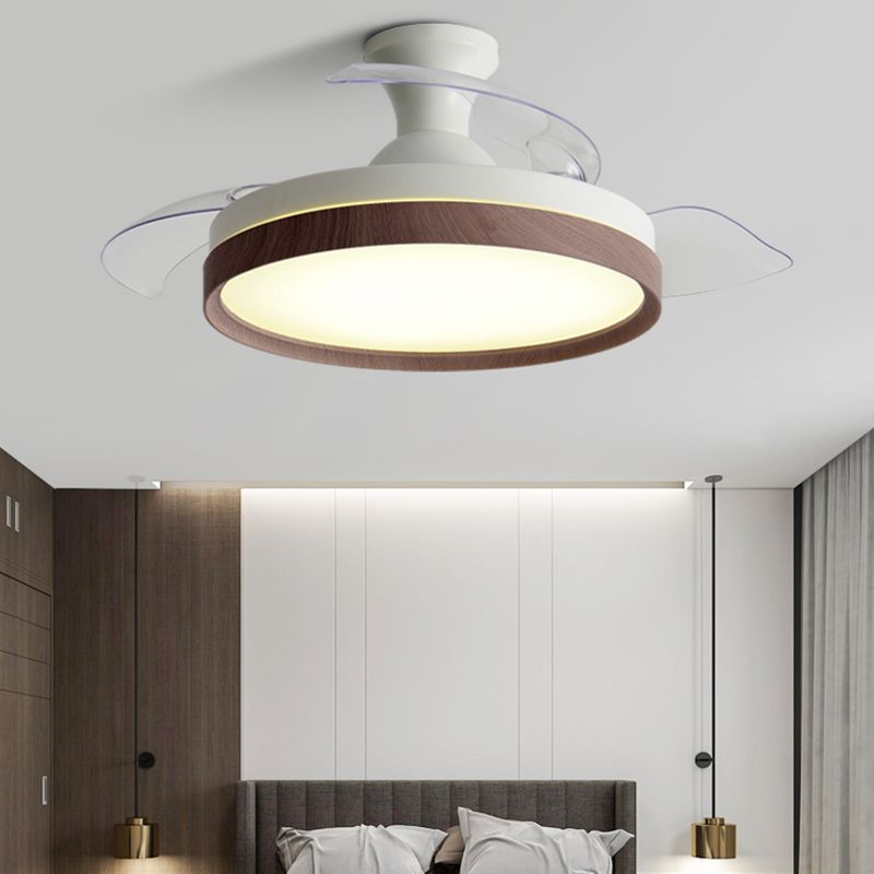42in Frequency Conversion Fan Light Fixture Nordic Wood Finish LED Semi Flush Mount Lamp