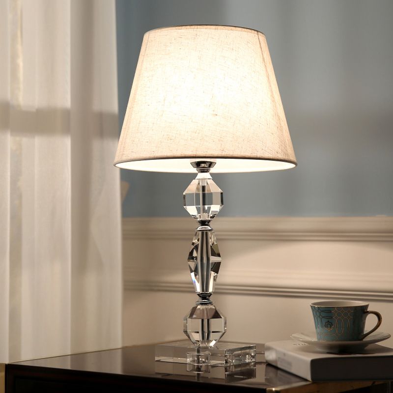 1 Head Faceted Balls Table Light Modern Clear Crystals Nightstand Lamp with Barrel Fabric Shade