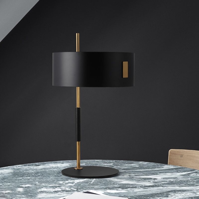 Black and Brass Round Night Lamp Minimalistic Single Metal Table Light for Living Room