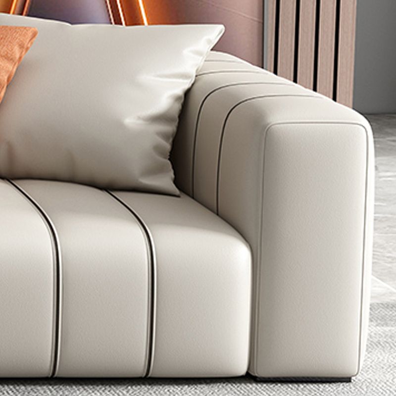 Modernistic Sofa Faux Leather Tufted Off-White Convertible Sofa for Living Room