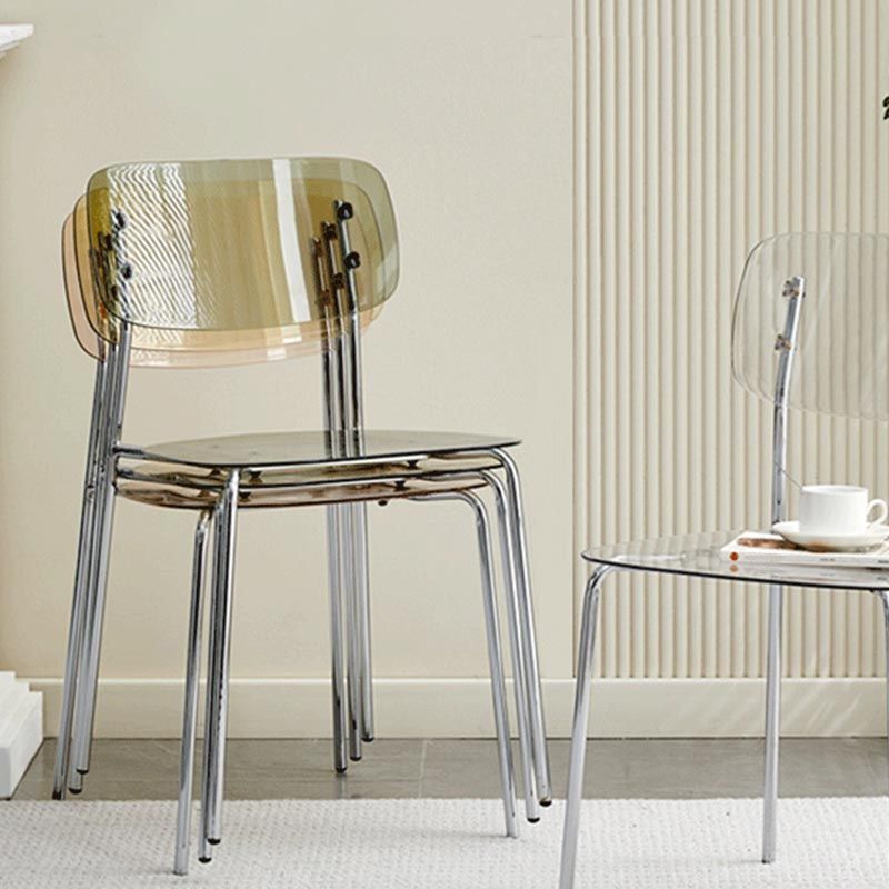 Contemporary Acrylic Dining Armchair Open Back Dining Chair with Silver Legs