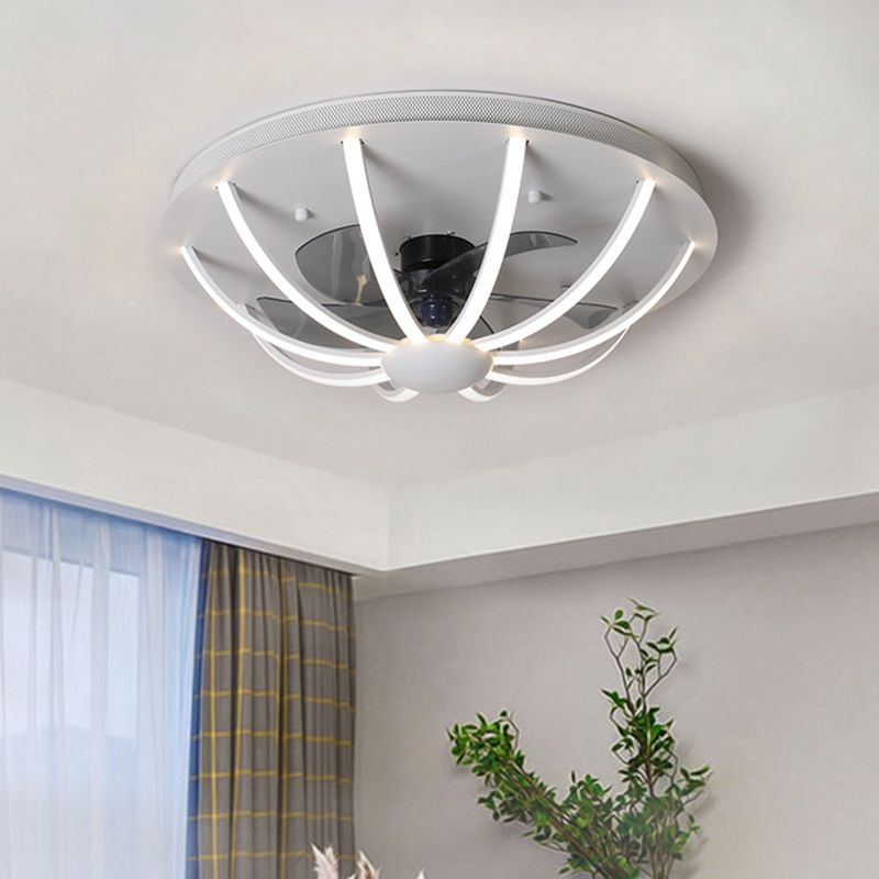 Luz de ventilador colgante de jaula con cúpula Lámpara modernista modernista de blanco/gris/dorado LED FLUSHMOUNT con 4 cuchillas, 23.5 "W