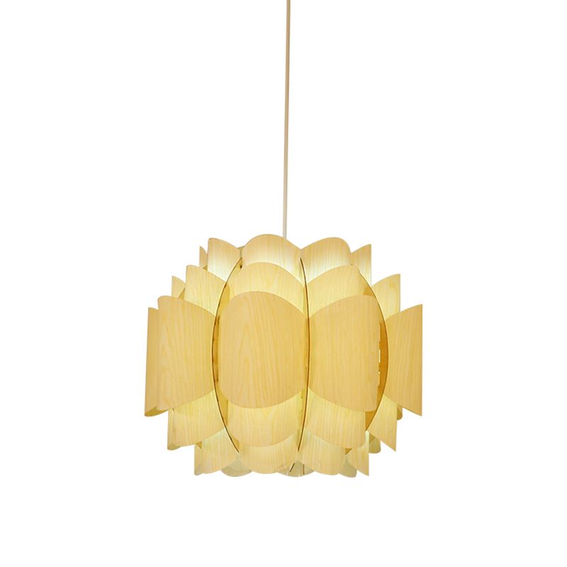 Japanese 1 Head Down Lighting Beige Lantern Hanging Ceiling Light with Wood Shade