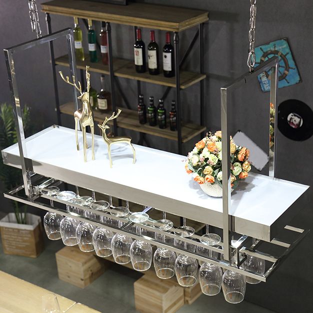 Metal Hanging Wine Holder with Glass Holder & Storage Shelf for Kitchen