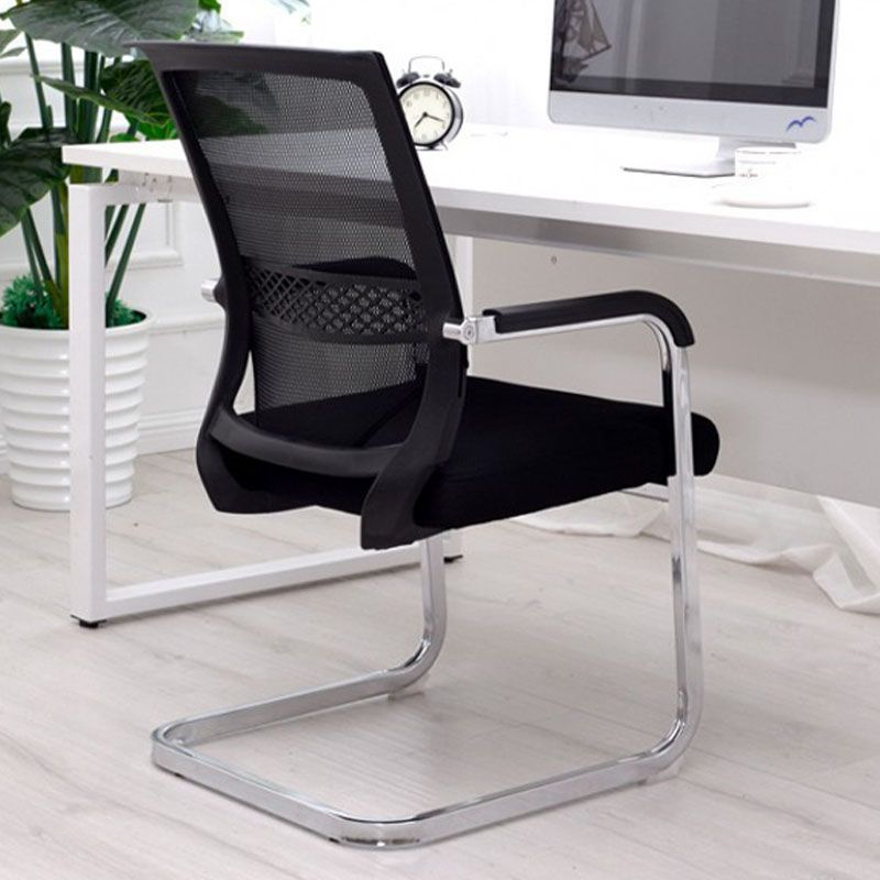 Black No Wheels Office Chair Metal Frame Material Fixed Arms Desk Chair