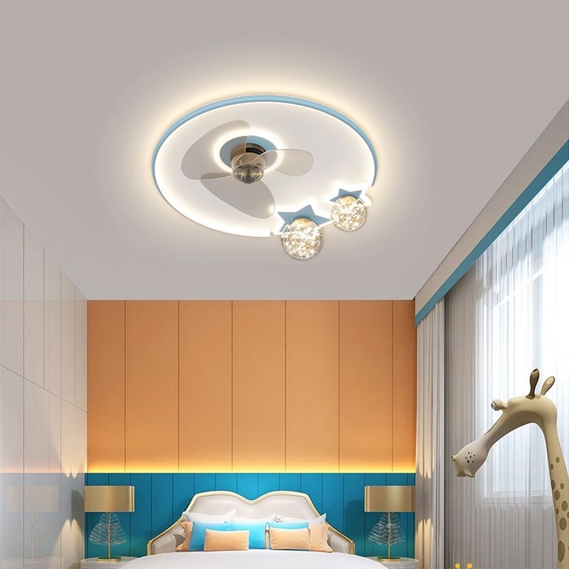 3-Blade Ceiling Fan Children Metallic Polish Finish Fan with Light for Living Room