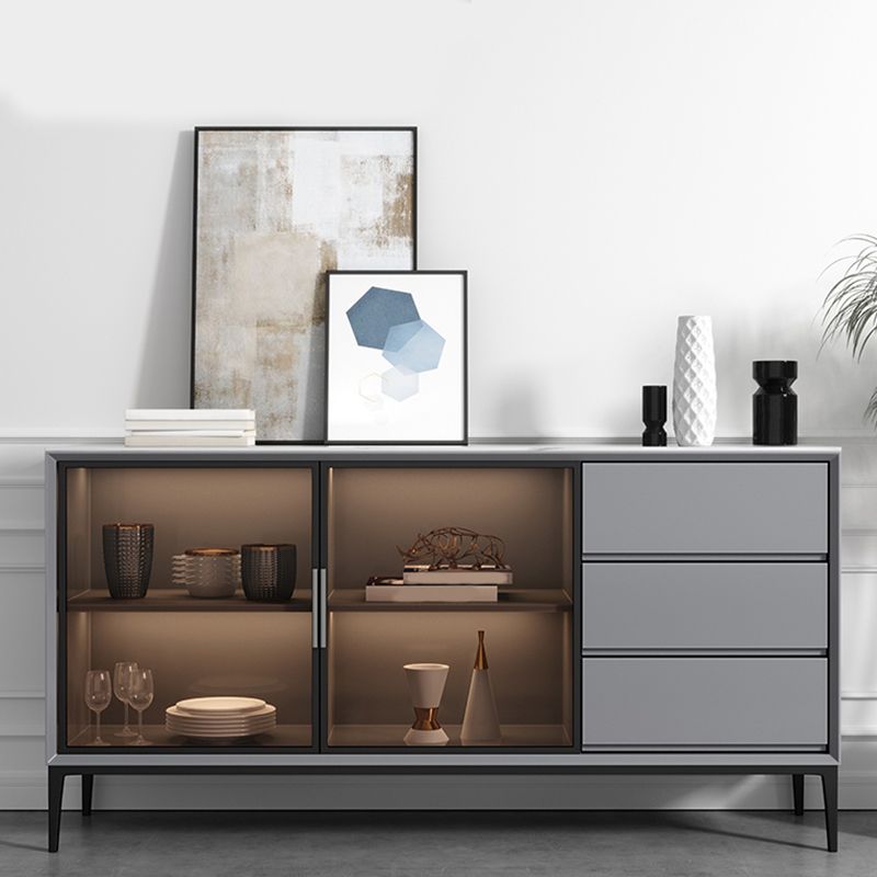 Contemporary Stone Top Sideboard 3 Drawers 2 Doors Sideboard for Living Room