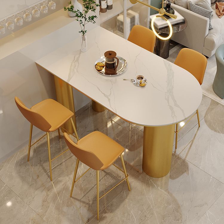 Glam Iron Bar Dining Table with White Stone Top Indoor Bistro Table