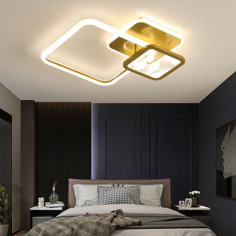 Square Shape Metal Flush Mount Light Modern Style 3 Lights Ceiling Mount Light in Gold