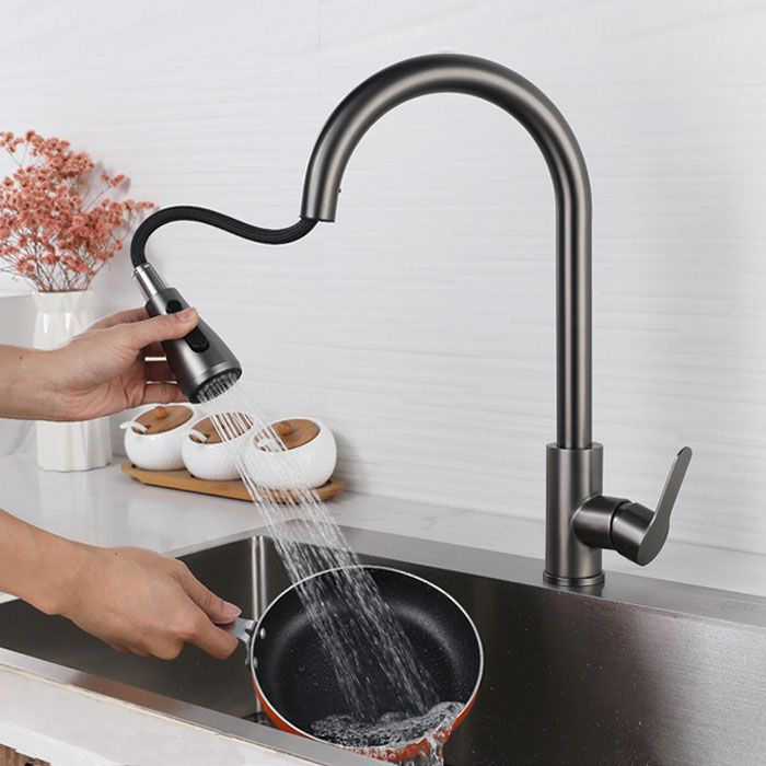 Contemporary Pull Down Single Handle Kitchen Faucet High Arch Water Filler in Gray