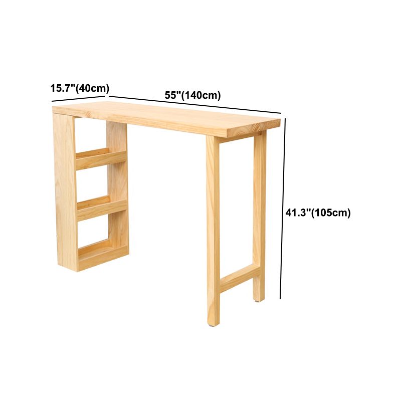 Modern Wood Patio Bar Table with Rectangle Table Top Double Pedestal Table- 41.3" H