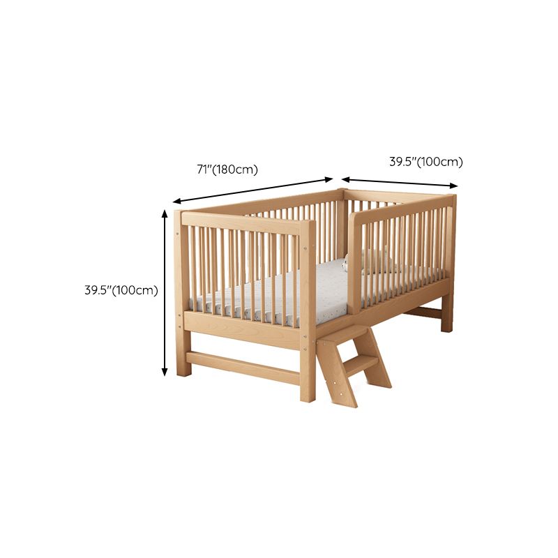 Modern Farmhouse Nursery Crib Adjustable Height Wood Crib in Natural for Bedroom