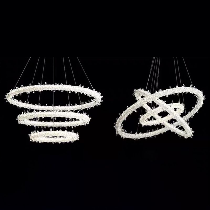 Modern LED Hanging Ceiling Light Clear Circles Pendant Light Fixture with Crystal Shade