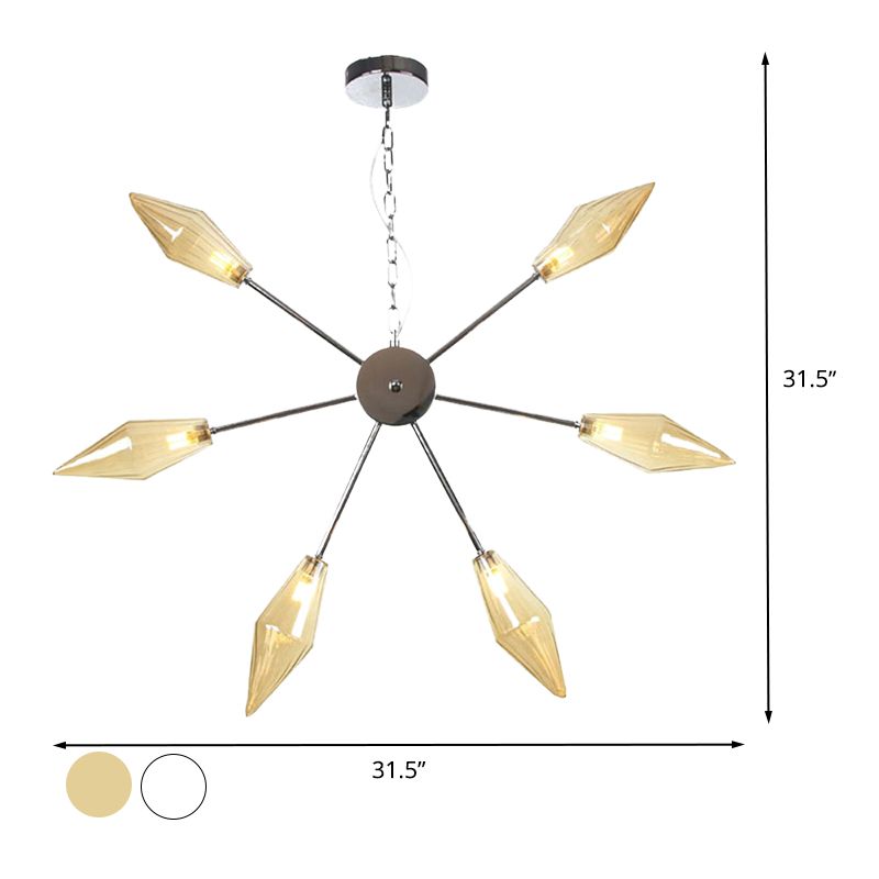 6/9/12 Lights Chandelier Lamp Industrial Sputnik Amber/Clear Glass Ceiling Light Fixture in Black/Copper/Chrome