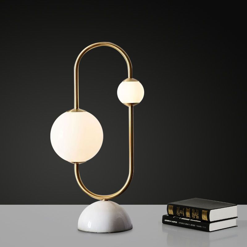 Orb Desk Light Contemporary Milky Glass 2 Heads Gold Table Lamp with Marble Base