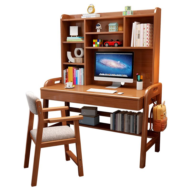 Solid Wood Writing Desk Home Multifunctional Lifting with Bookshelf Computer Desk