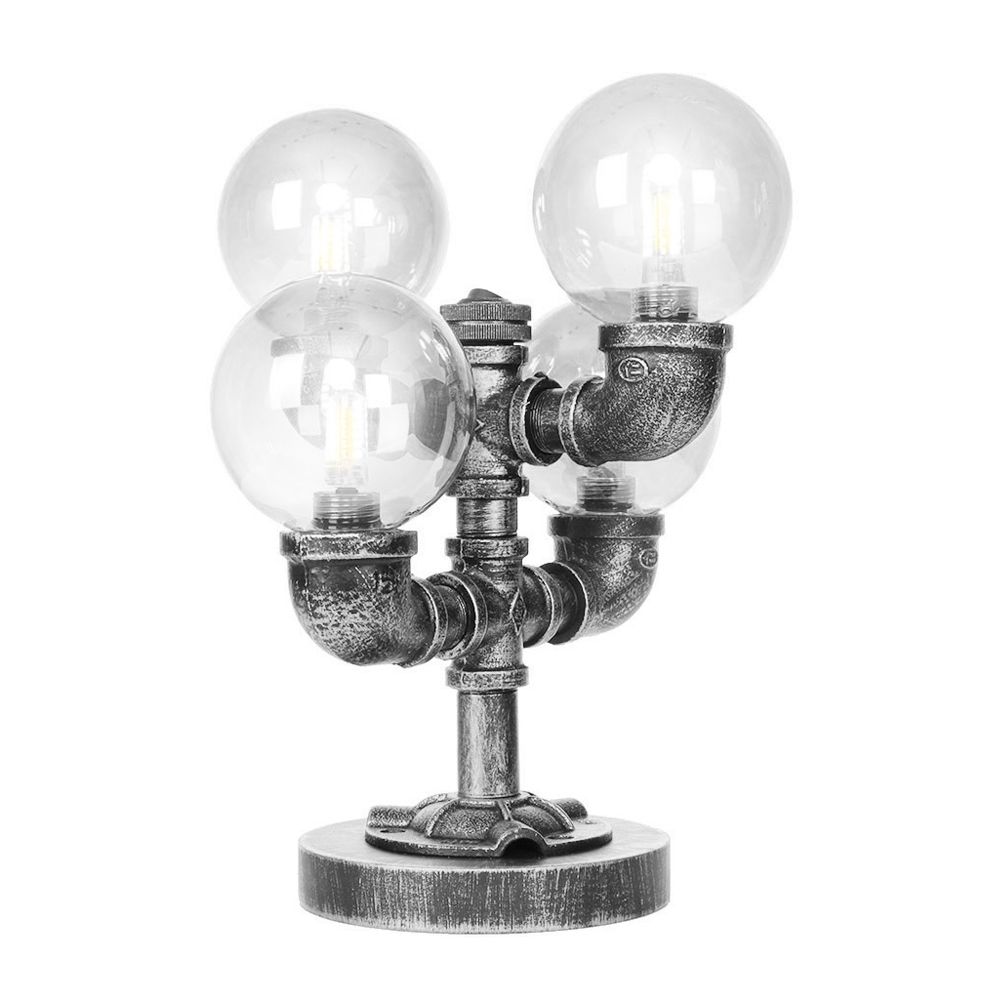 Clear/Amber Glass Globe Shade Task Lighting Industrial 4/5-Light Study Room Desk Lamp in Antique Silver