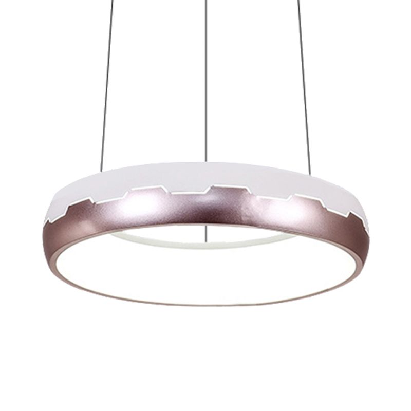 Rose Gold Ring Suspension Lighting Modern LED Metal Hanging Light Kit in White/Warm Light, 18"/21.5" Wide