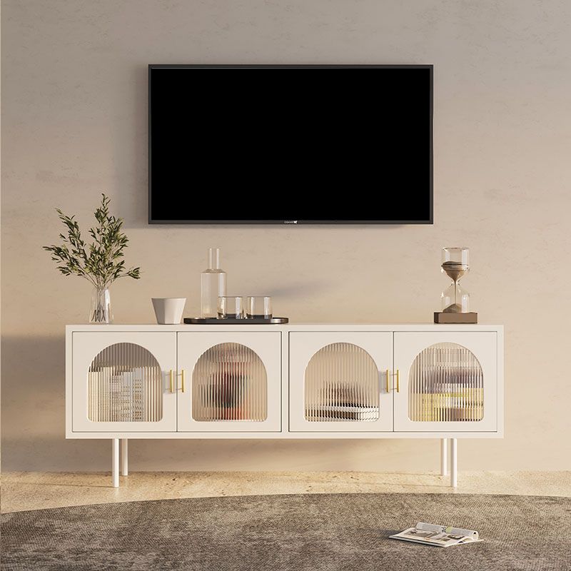 Industrial 4 Doors TV Media Stand Metal and Glass TV Console