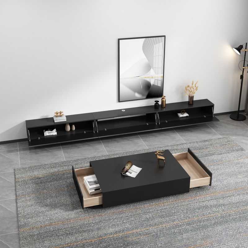 Modern Wood TV Stand Console Floating Black TV Media Stand for Living Room