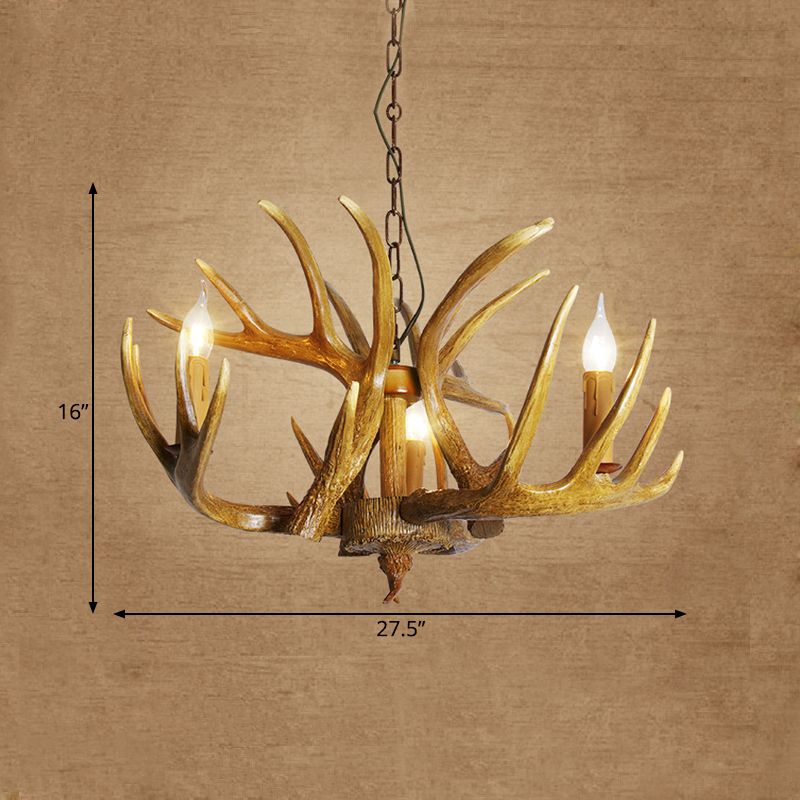 Antler Restaurant Pendant Chandelier Traditional Resin 3/4/5 Bulbs Brown Hanging Ceiling Light Kit