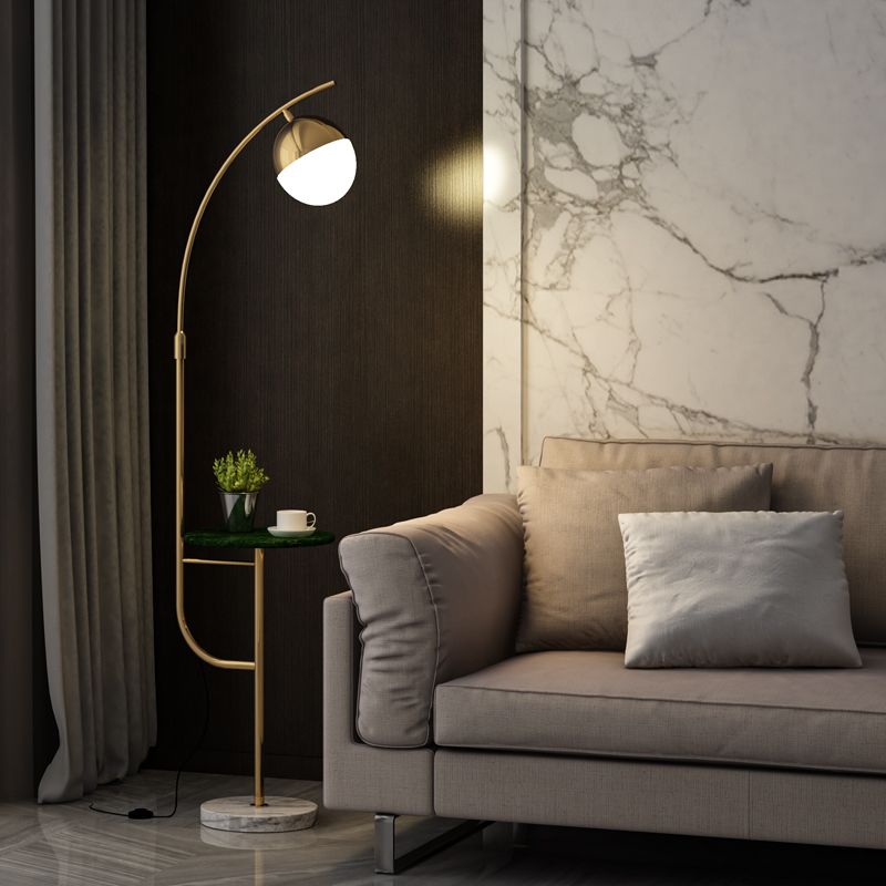 Opal Glass Ball Floor Light Minimalist Single Standing Floor Lamp with Marble Tray