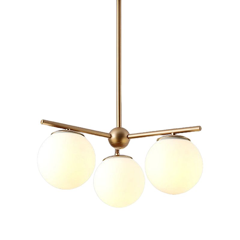 Globe hängende Kronleuchter modernes weißes Glas 3 Leuchten Gold Deckenlampe für Schlafzimmer