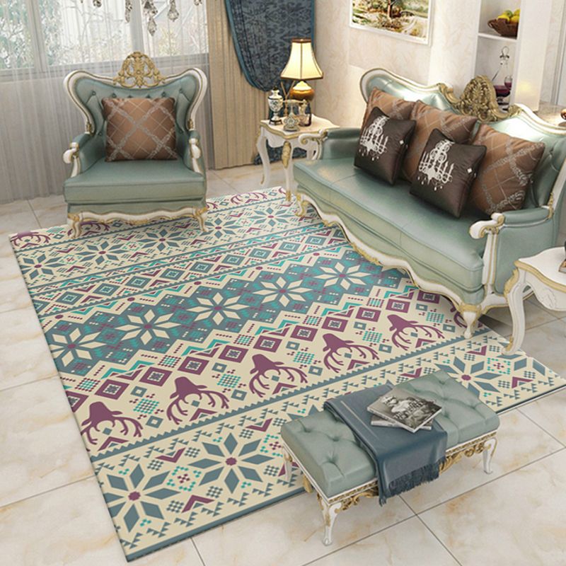 Multicolor Boho-Chic Area Carpet Polyester Tribal Pattern Indoor Rug Washable Carpet for Living Room