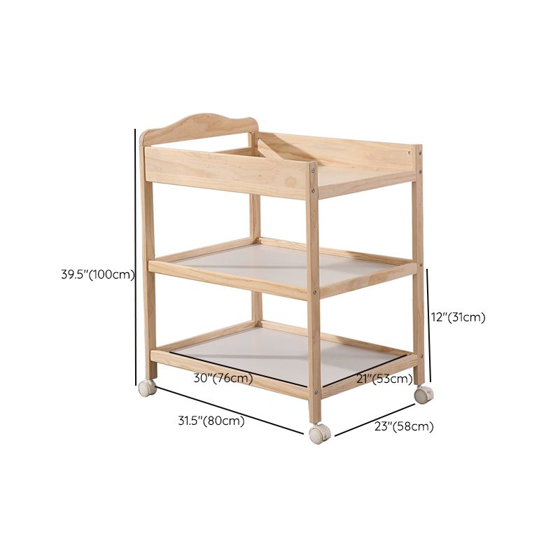 2 Storage Shelves Baby Changing Table Flat Top in Solid Wood with Wheel