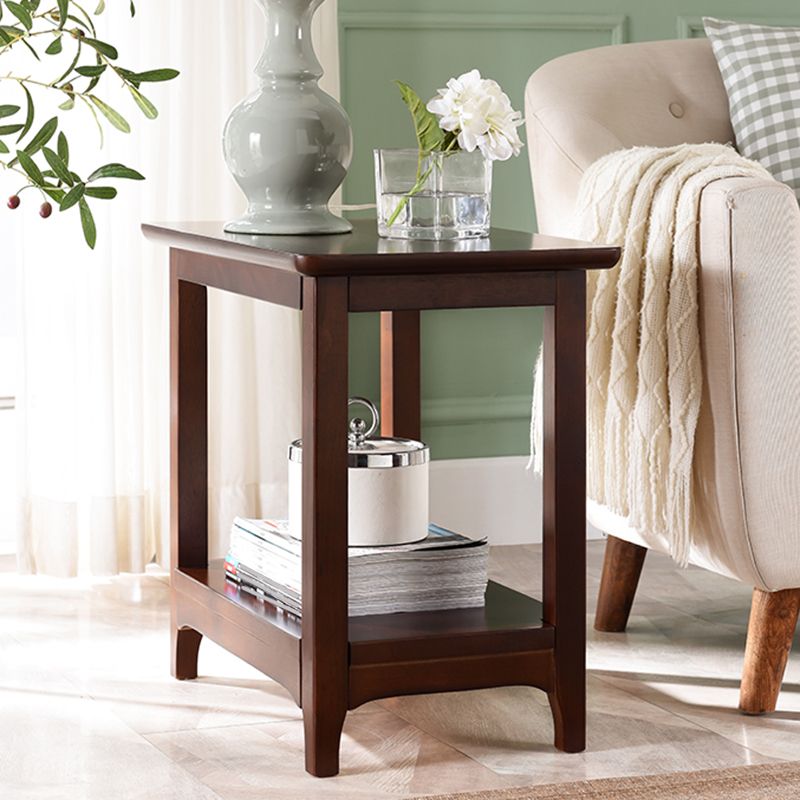 Farmhouse Solid Wood End Table Rectangular Side Table with Shelf