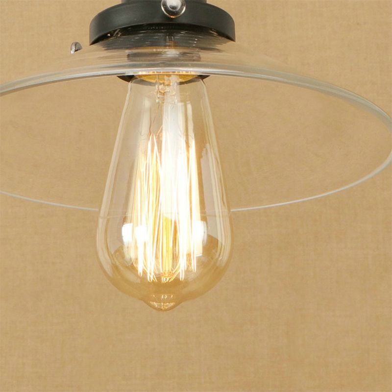 1 Light Clear Glass Pendant Lamp Industrial Black/Rust/Copper Cone Living Room Hanging Light Fixture