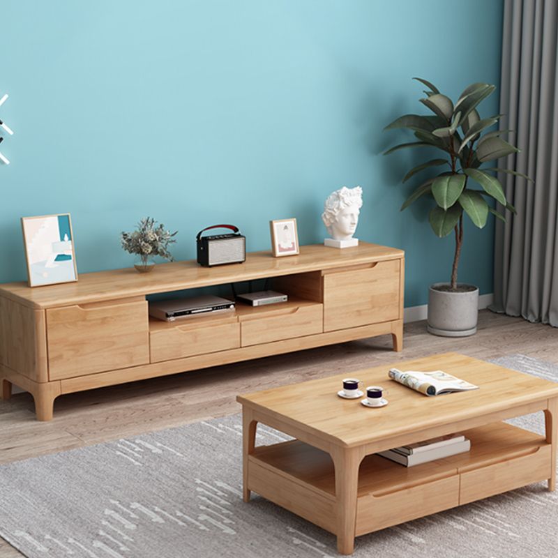 Open Storage TV Media Console Solid Wood TV Stand Console with Drawers