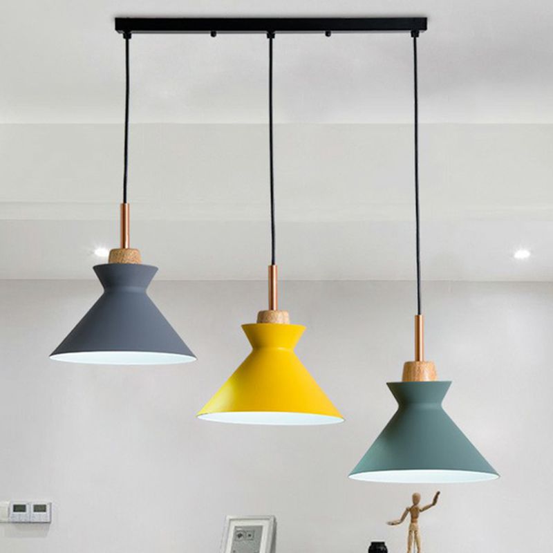 Macaron 3-Light Pendant Lamp Black Geometric Multi Ceiling Light with Metal Shade for Restaurant