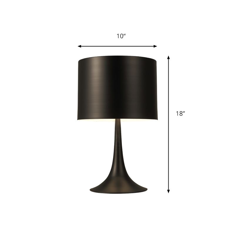 Black/White Drum Table Light with Curvaceous Base Simple Style 1 Light Metal Table Lamp for Bedroom, 10"/12" Dia