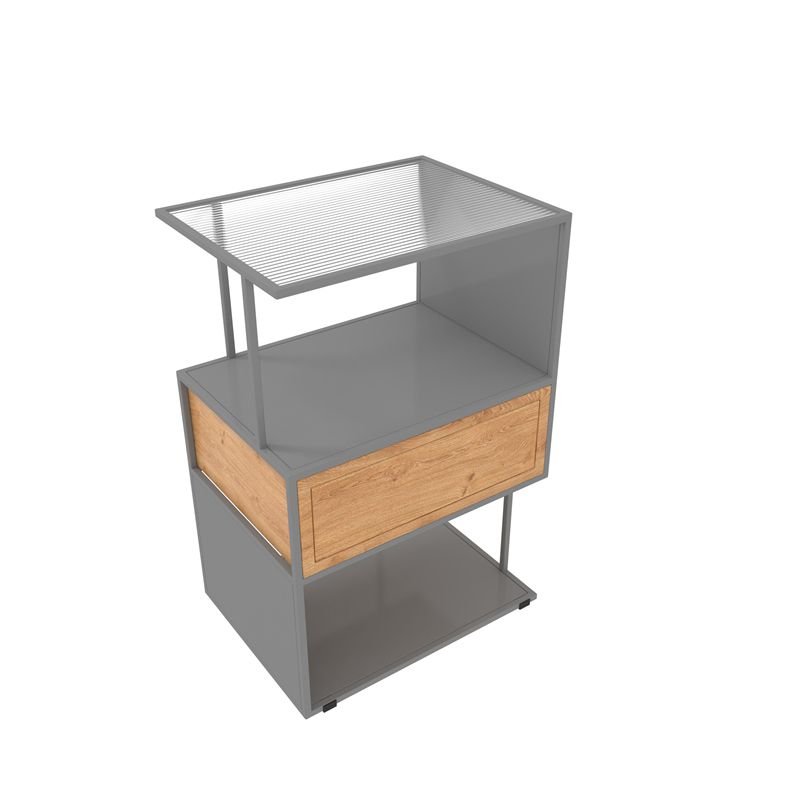 Modern Glass Top Night Table Open Storage 24 Inch Tall 1-Drawer Shelf Included Nightstand