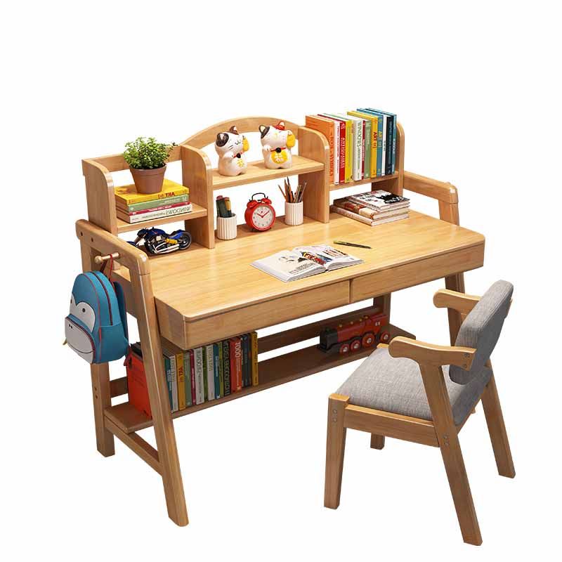 Wooden Children's Desk Home Desk with Chair Set with Storage Shelves