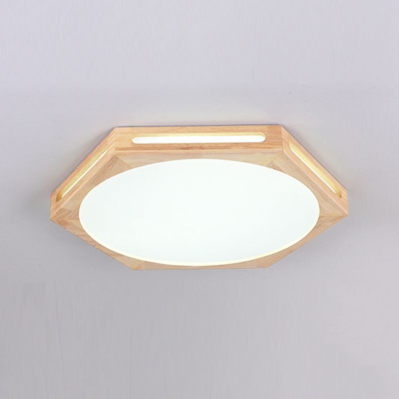 LED Modern Wood Flush Mount Hexagon Shape Ceiling Light with Acrylic Shade for Living Room