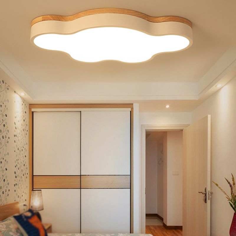 Modern Wood Flush Mount Cloud Shape Ceiling Light with Acrylic Shade for Living Room