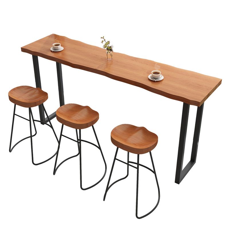 Pine Wood Top Bar Dining Table Modern Bistro Table with Double Pedestal in Black