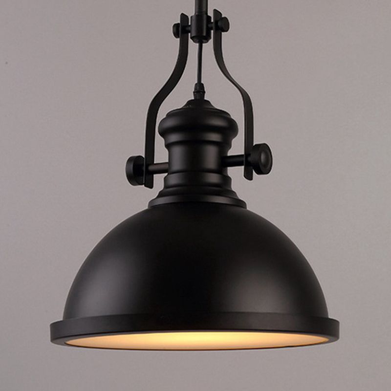 Style industriel Metal Hanging Light Restaurant 1 Pendentif de plafond dôme léger en noir