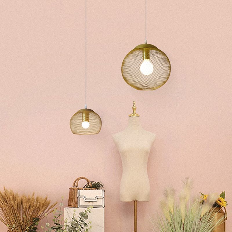 Iron Wire Spherical Pendant Light Loft Style 1 Bulb Clothing Store Ceiling Suspension Lamp in Gold