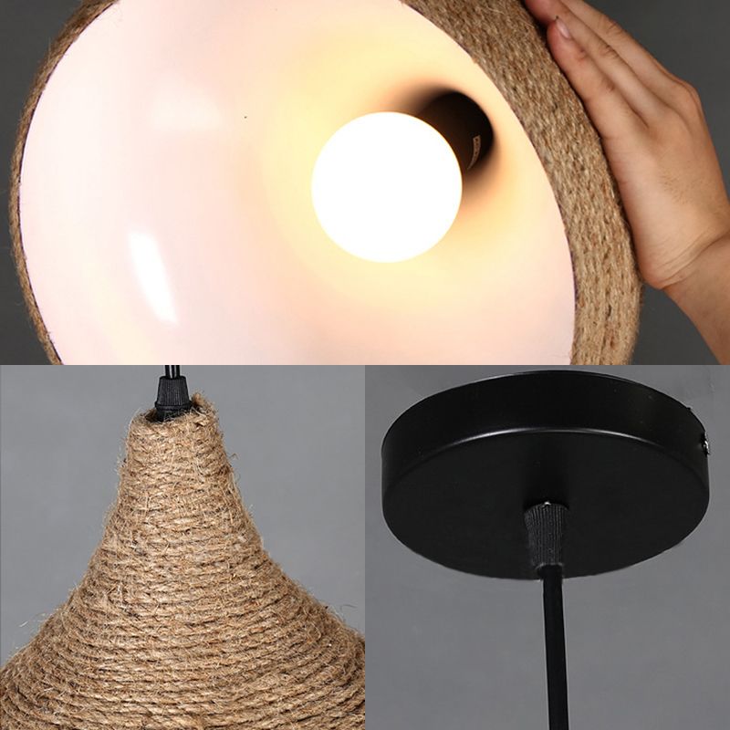 Corde à chanvre Pendroping Light Lodge Elemy 1 Bulbe Living Salon Suspension Lampe en beige