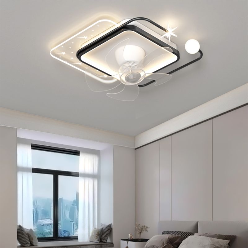 Geometric Shape Metal Ceiling Fans Modern 4-Lights Ceiling Fan Lamp Fixture in White