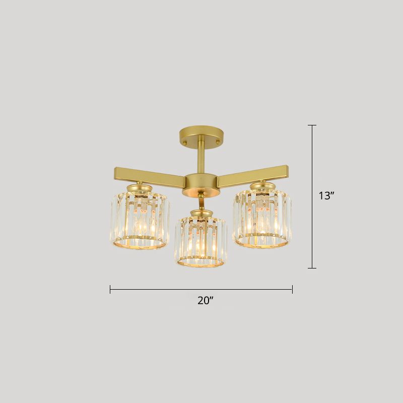 Cylindrical Semi Flush Chandelier Contemporary Crystal Prism Ceiling Light for Living Room